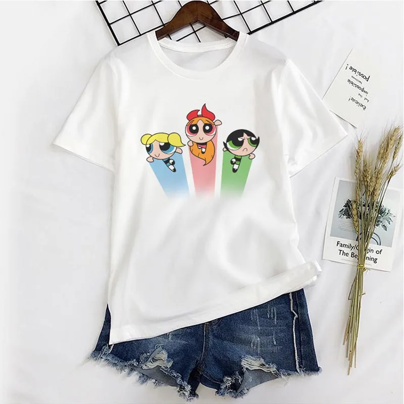 

The Powerpuff Girls Summer T-shirt New Fashion Short Sleeves Cute Cartoon Big Code Casual Funny Ins T-shirt Tops Tees Harajuku