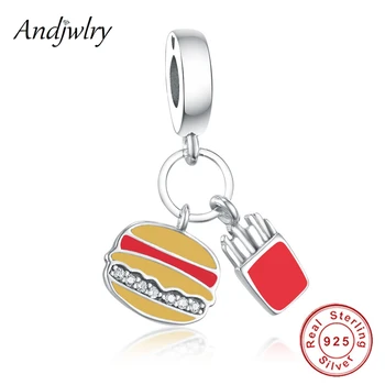 

Fit Original Charm Bracelet 925 Sterling Silver Burger & Fries Dangle Charm Enamel Pendant Beads DIY 925 Sliver Jewelry