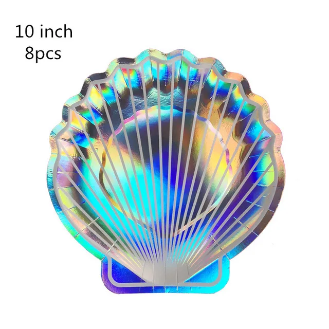 8Pcs Rainbow Sparkle Shell Paper Plates Party Dish Tableware 9 Mermaid Theme Festival For Birthday party Supplies Colorful silver (7)