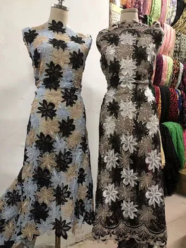 

Triple-colors design Water soluble lace fabric knitted nice flowers pattern top selling high quality African cord lace Fabric