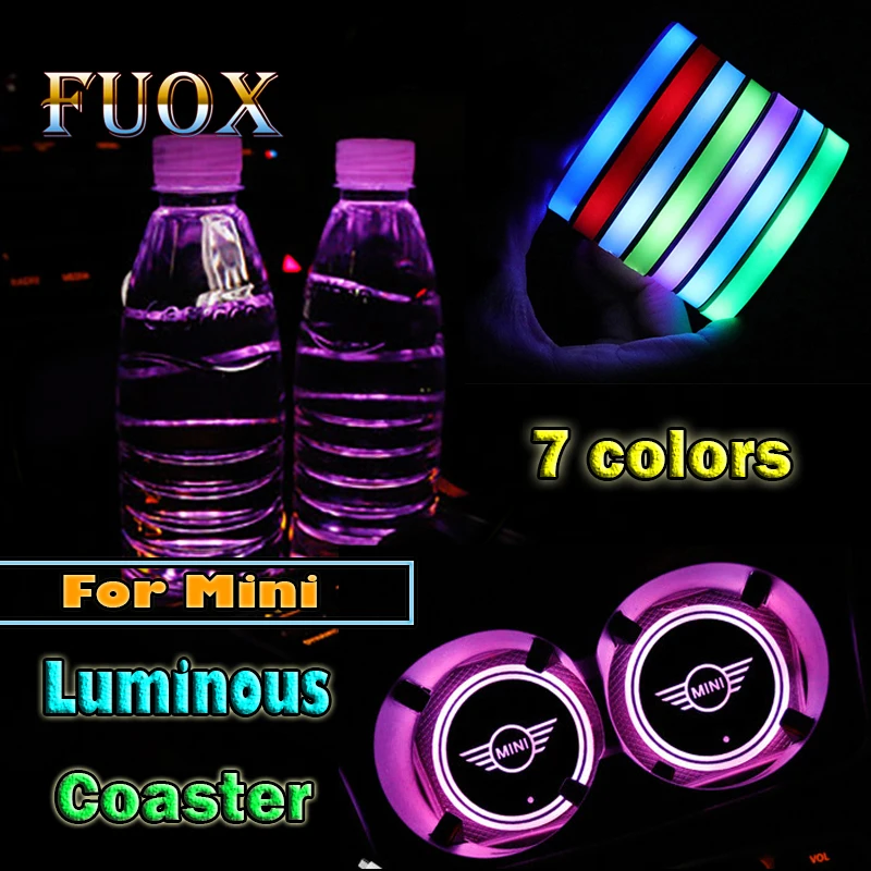 

2PCS NEW Car Logo Luminous Light LED Drink Coaster Anti Slip For Cooper R50 R53 R56 R60 F55 F56 R58 R59 Car Accessories