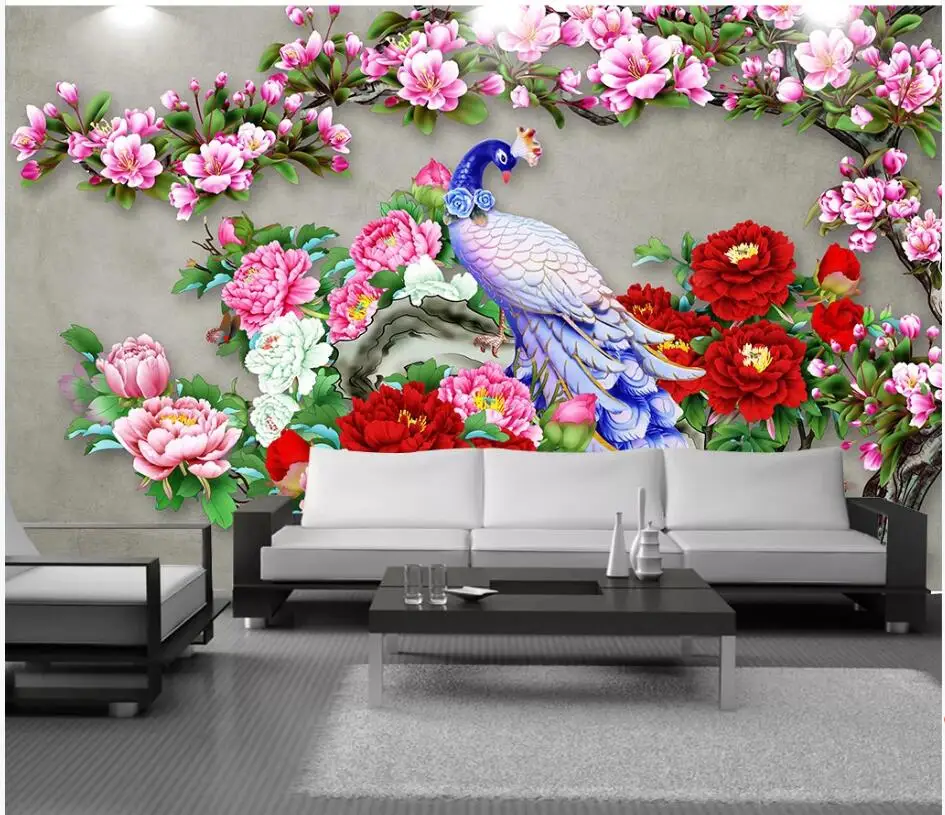 

3d wallpaper custom photo mural Embossed peacock magnolia flower living room Home decor 3d wall murals wallpaper for walls 3 d