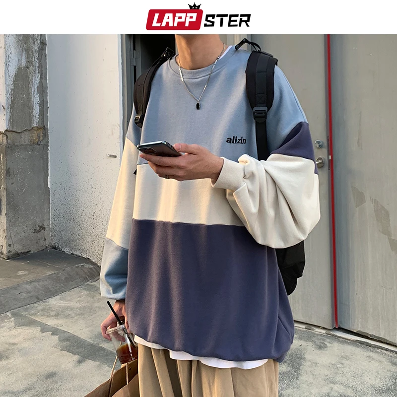 

LAPPSTER Men Oversized Harajuku Spring Hoodies 2020 Mens Korean Fashions Patchwork Sweatshirts Male Japanese Streetwear Clothing