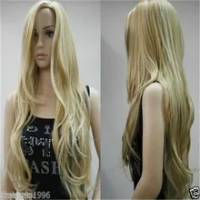 Сексуальные смешанные со светлыми длинные волнистые женские синтетический тепловой парик для косплея