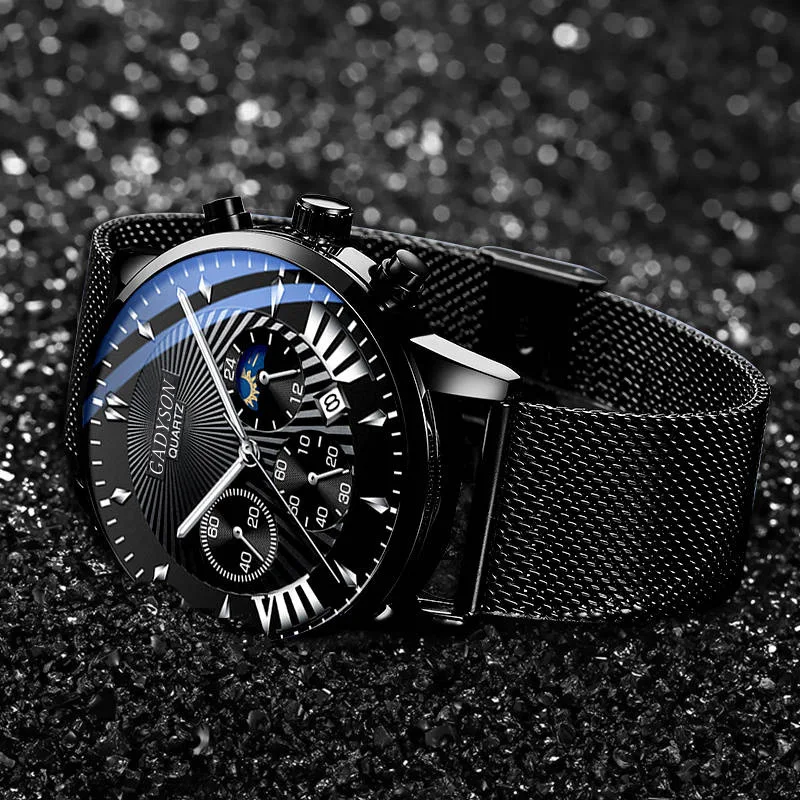 Men Stainless Steel Mesh Calendar Quartz Watch - Image 5