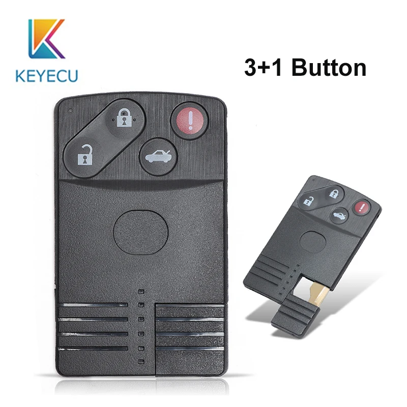 

KEYECU 3+1 Buttons Replacement Smart Card Remote Key Shell Case Fob 4 Button for Mazda 5 6 CX-7 CX-9 RX8 Miata With Uncut Blade