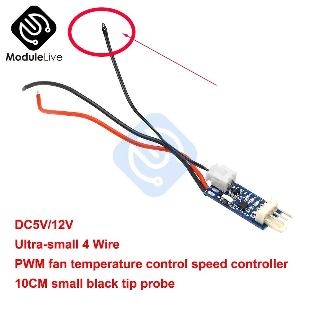 5V 12V 4 Wire PWM Fan Temperature Control Governor Cabinet Computer Fan Temperature Control Noise Reduce 10cm Probe fan speed controller