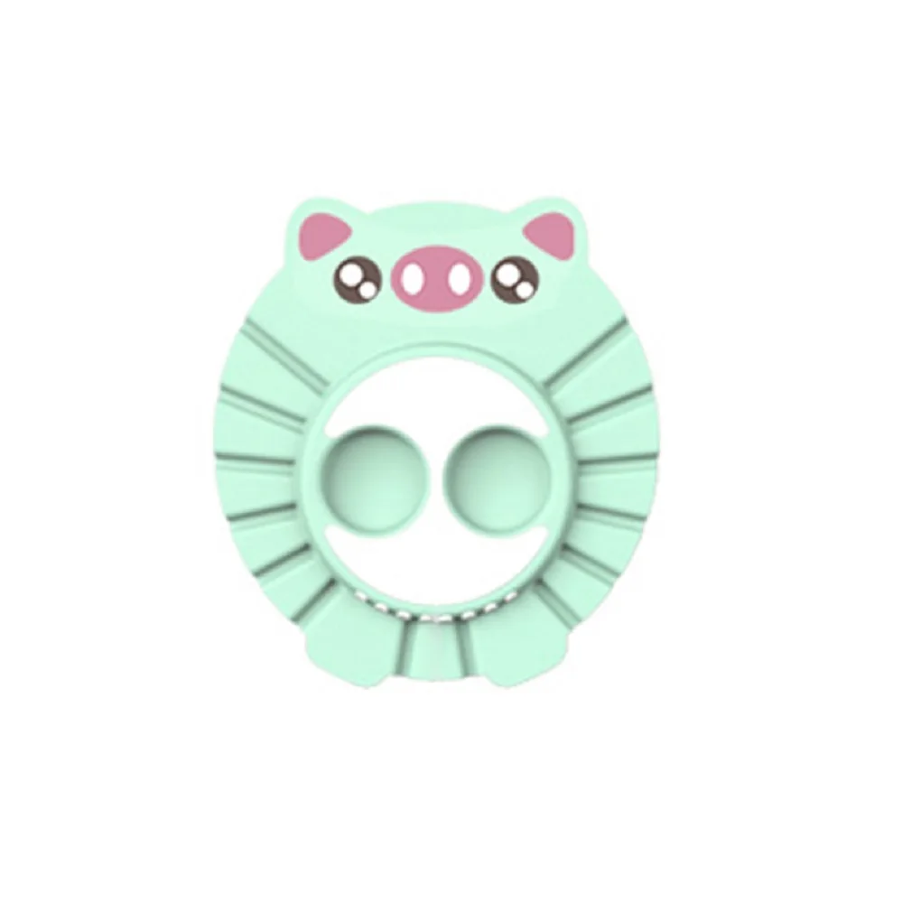 Green pig Новое поступление, детский шампунь с рисунком, регулируемый головной убор для душа, мягкая шапочка для купания, ушные волосы, водонепроницаемый экран - Color: Green pig