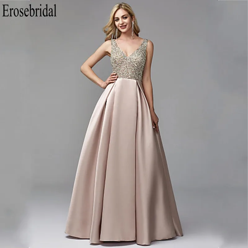 Erosebridal женское вечернее платье Формальные платья вечернее платье ТРАПЕЦИЕВИДНОЕ атласное элегантные платья для вечеринки Расшитое Бисером Лиф