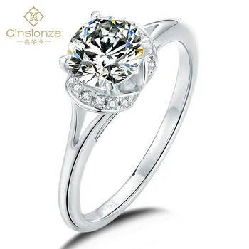 

Cinsionze Personality Women Wedding Moissanite 925 Sterling Silver Ring 18K White Gold Plated 1.0 Carat Engagement Rings Jewelry