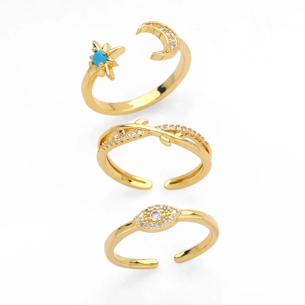 EYIKA anillo ajustable con forma de luna y estrella para mujer, joyería exquisita de circonita chapada en oro, anillo con forma de estrella y ojo malvado, regalo, cadena de eslabones|Anillos| AliExpress