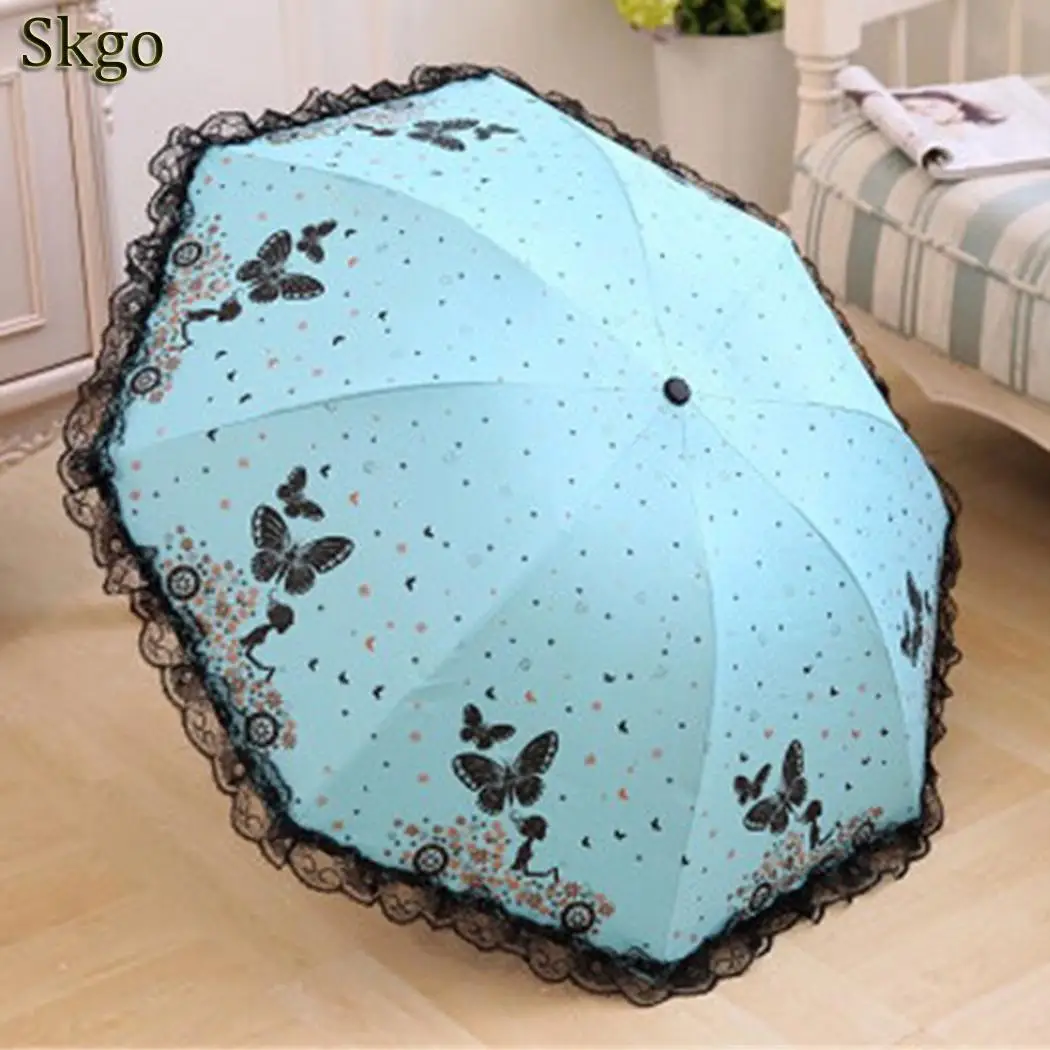 Fashion New 3 Color Three Folding Black Coating Sunscreen UV Outdoor Umbrella Floral Manual Parasol Dual Use Adults Umbrella