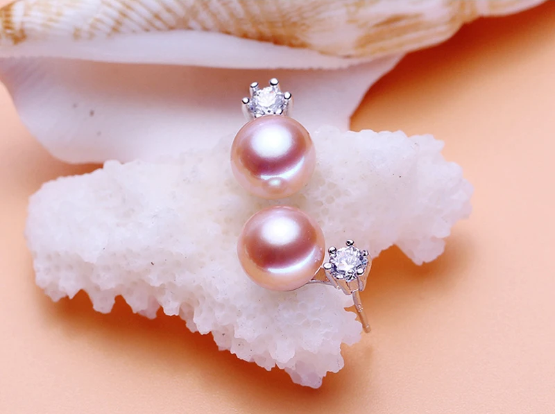 Настоящий натуральный культивированный жемчужные сережки-гвоздики Для женщин, серого и черного цветов классические 925 серебряные серьги, подарок на день рождения - Цвет камня: pink pearl earring