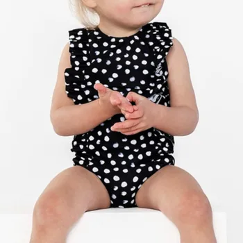 

Summer Beachwear Girls White Polka Dots Black Baby Bodysuit Sleeveless Backless Infant Onesie 2-6 Years Kid Bodysuit Dropship