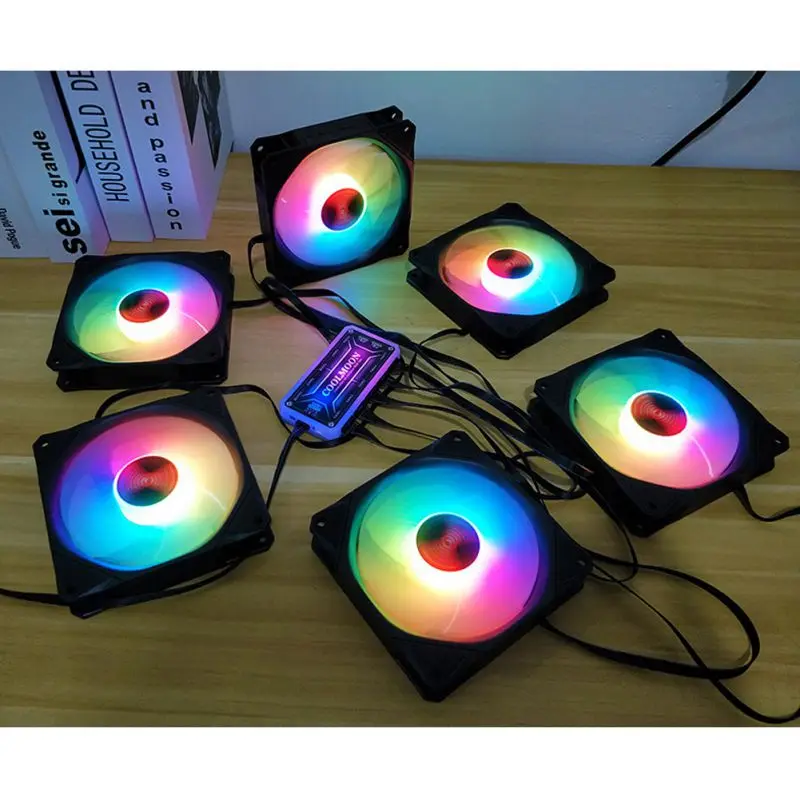 RGB вентилятор 12 см шасси вентилятор настольный компьютер бесшумный волшебный меняющий цвет вентилятор с контроллером