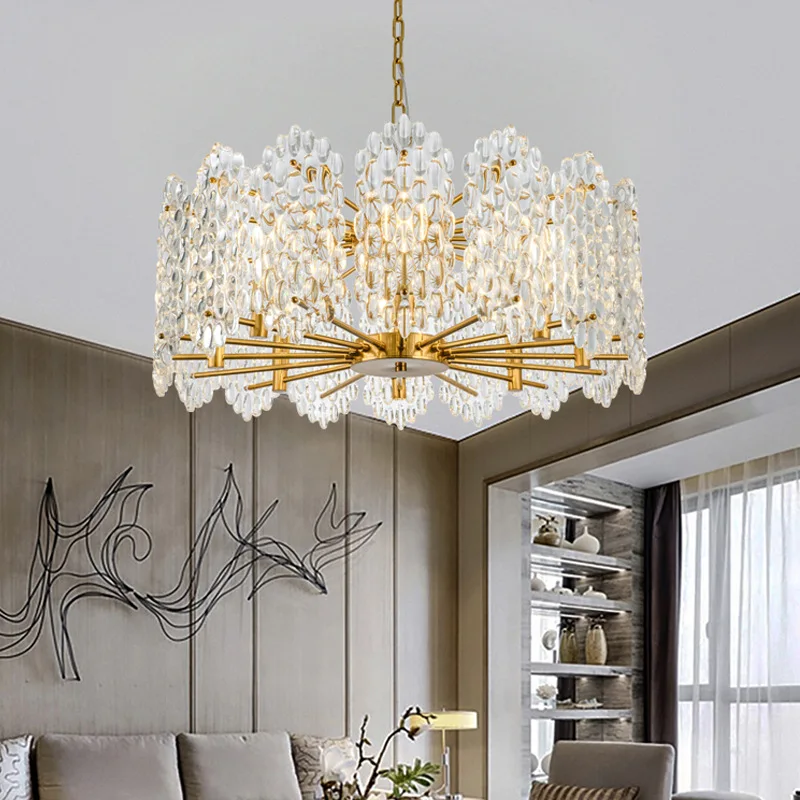 

Luxury Crystal Chandeliers Lights Living Room Iron Dining Bedroom Home Hanging Lamp Postmodern Nordic Restaurant Led Fixture