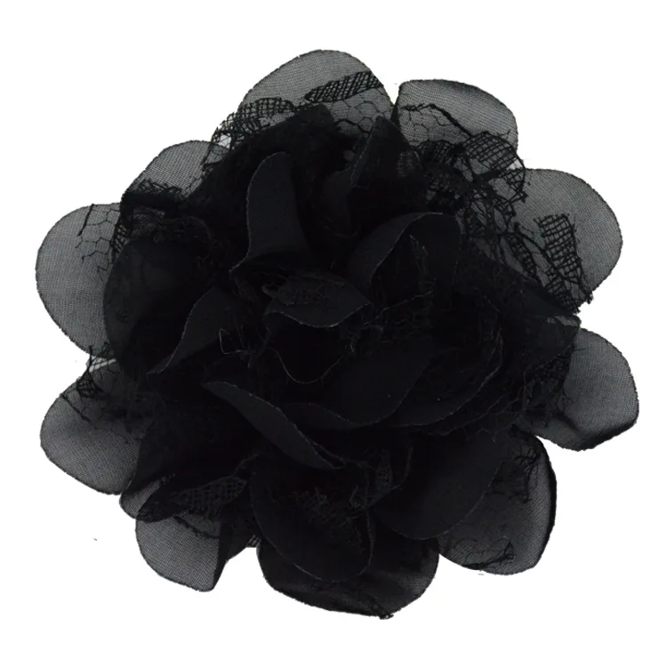 black 10 шт./лот " шифоновый кружевной цветок для маленьких девочек аксессуары для волос ручной работы DIY ткань цветок для детей детские головные уборы - Цвет: black