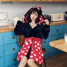 Caiyier/зимние фланелевые женские халаты с милым рисунком Минни, коралловый флисовый Халат с капюшоном, мягкий толстый банный халат, одежда для сна, домашняя одежда