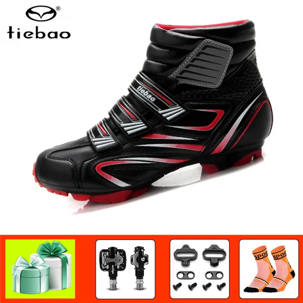 Tiebao Winter mountain bike shoes cycling sneakers men women self-locking warm snow cycling boots sapatilha ciclismo shoes - Color: Pedals for 1430 R