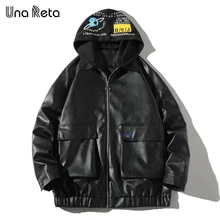 Una Reta/куртка из искусственной кожи, Мужская Новая Осенняя уличная куртка на молнии, мужская кожаная куртка с капюшоном, черное пальто, байкерская куртка в стиле хип-хоп