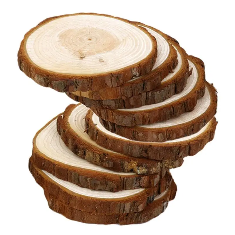 10 шт. необработанные натуральные круглые деревянные пластинки, круги с деревом, коры, деревянные подставки, деревянные изделия, искусство