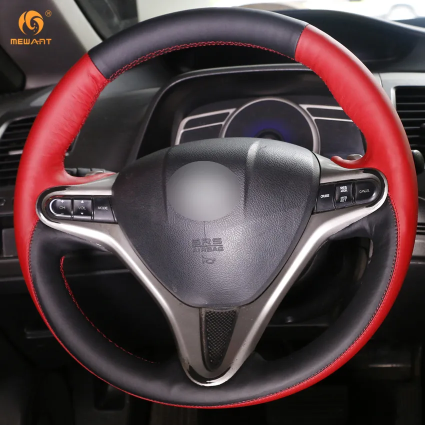 Кожаный чехол на руль автомобиля черный и красный для Honda Civic 8 2006 2007 2008 2009 2010 2011 (3