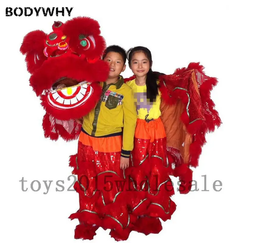 

Folk Art Lion Dance Mascot Costume Pure Wool Blend Southern Lion For Two Kids Performance Costume
