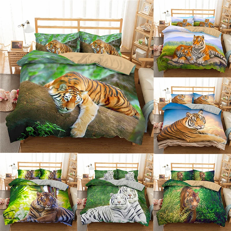 

3D Fashion Digital Printing Tiger Bedding Set Children Bed Linen Set Animal Bed Duvet Cover Set Twin for Adults King Size