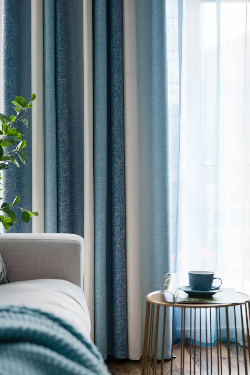 

Curtains Nordic minimalist modern living room cotton linen stripes fade Mediterranean bedroom shading