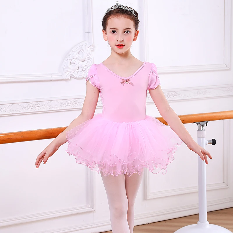 

Girls Ballet Tutu Dress Fashion Gymnastics Leotard Kids Clothes Ballerina Fluffy Party Costume Ruffles Short Sleeve Dancewear