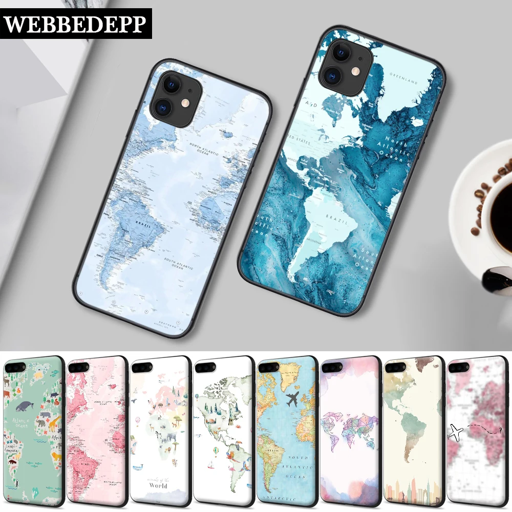 Силиконовый мягкий чехол для iPhone 5 SE 5S 6 6S Plus 7 8 11 Pro X XS Max XR с картой мира дорожные