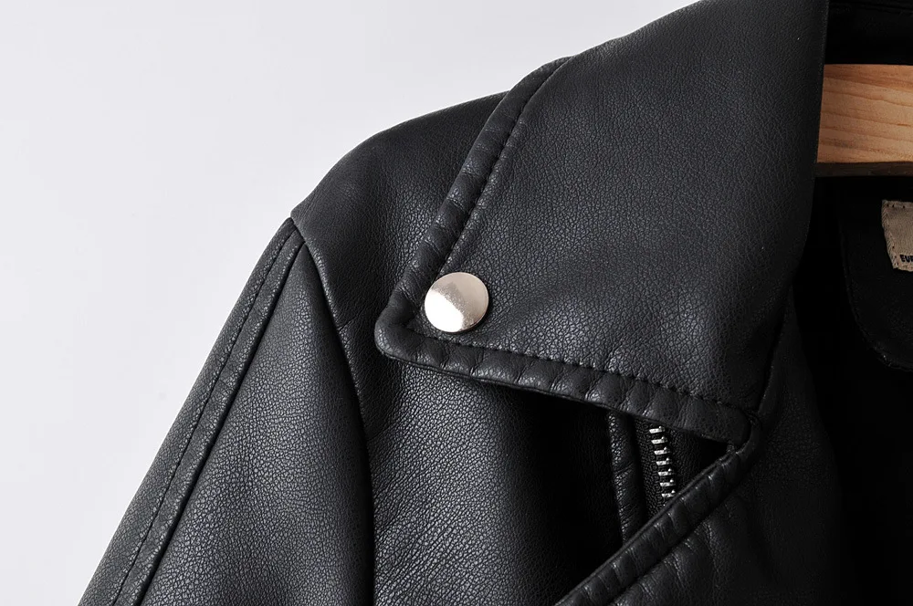 Spring Autumn Women's PU Leather Jacket With Belt Red Black Zipper Motorcycle OL Casual Jacket Plus Size Christmas Outwear