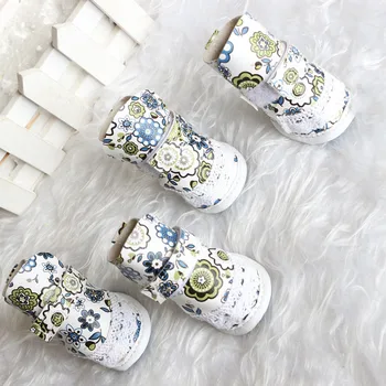 

Cute Fashion Floral Printed Dog Shoes PU Waterproof Anti-slip Cat Dog Booties Wear-resistant Sneaker For Teddy Bichon Pomeranian