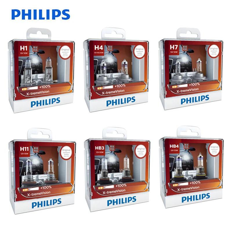 Philips X treme Vision H1 H4 H7 H11 9003 9005 9006 HB2 HB3 HB4 XV 12 В + 100% более яркий автомобильный галогенный