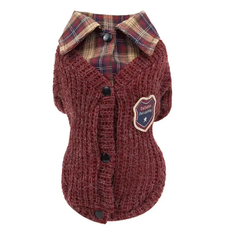 Puppy Kitten Lovely Lapel Sweater Pets Autumn Winter Beautiful Personality Knitted Wool Badge Keep Warm Fashion Costume