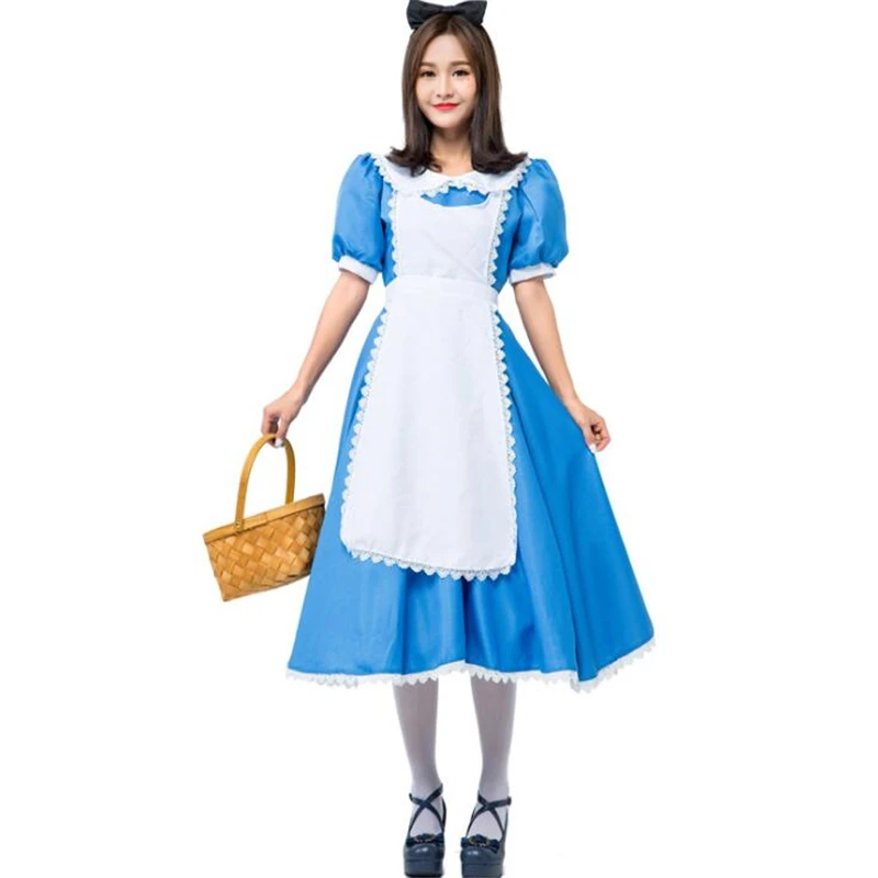 

Girls Alice In Wonderland Maid Blue Farm Costume Halloween Costume For Women