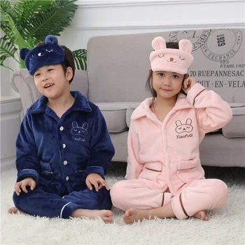 

Children Baby Boys Girls Pajamas Set Autumn Winter With Eye Mask Flannel Long Sleeve Sleepwear Nightwear for 4 6 8 10 12 Years