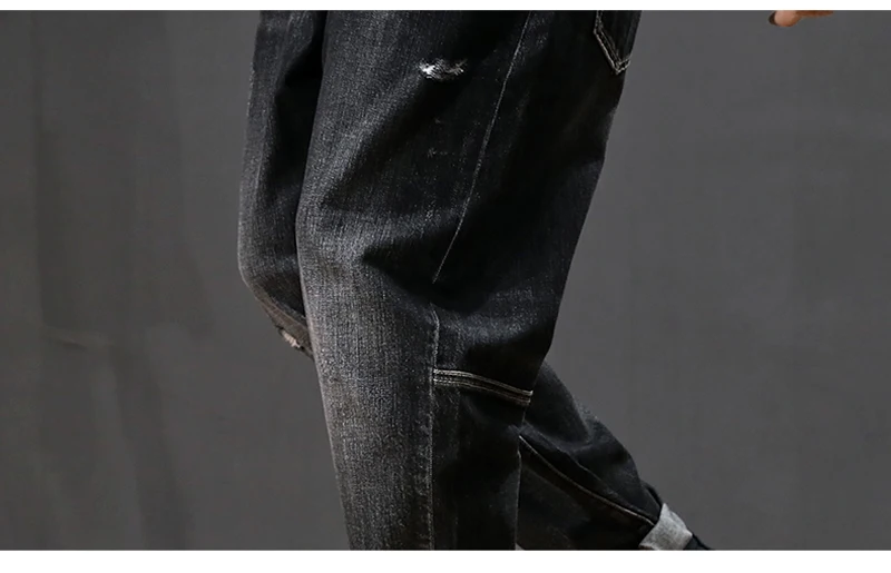 Модные мужские джинсы в японском стиле, винтажные дизайнерские рваные джинсы, мужские черные шаровары в стиле ретро, уличная одежда в стиле хип-хоп, мужские джинсы