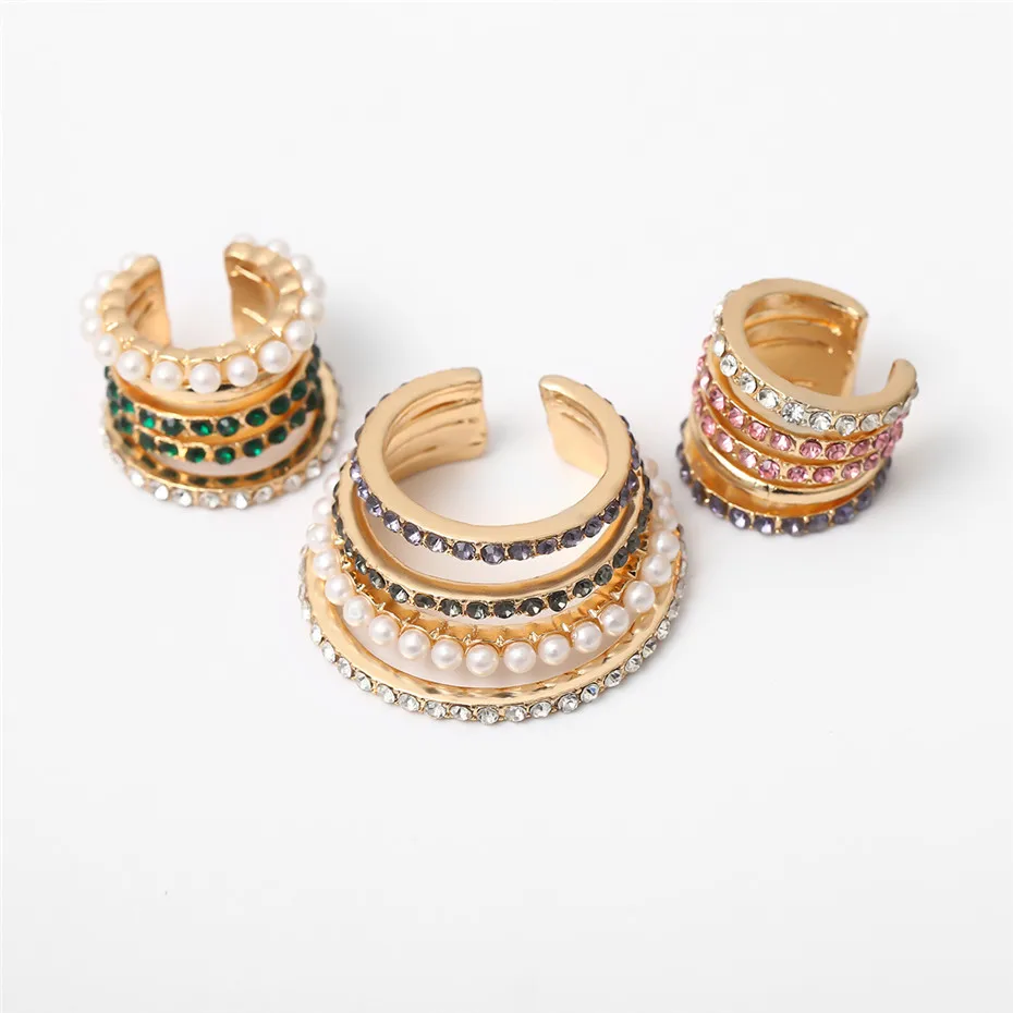 3Pcs Set Ingemark в богемном стиле с украшением в виде кристаллов Кафф серьги Для женщин ювелирные изделия в Корейском стиле панк 3 шт./компл. розовый жемчуг маленькие серьги-клипсы без пирсинг - Окраска металла: 3Pcs Set