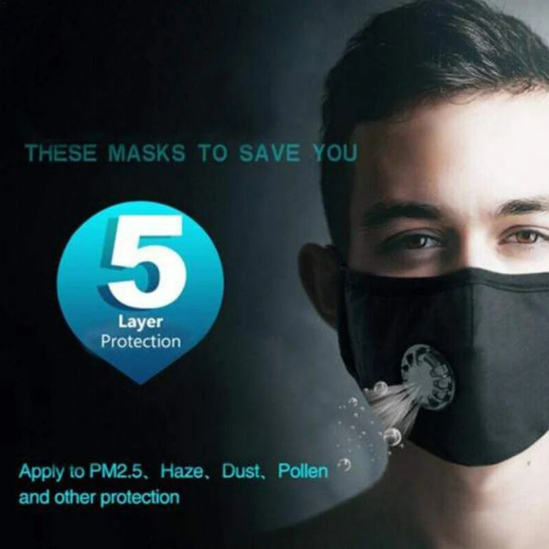 Anti-dust PM 2.5 Face Mask with Breathing valve Dustproof Mask with 2pcs PM2.5 Filter Paper Washable Face Mask