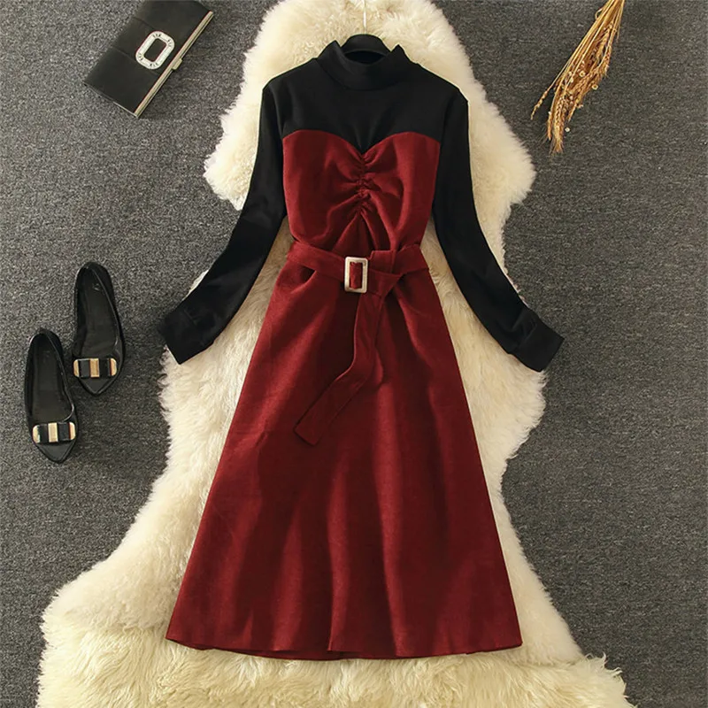 Новинка весны 2020 женское модное Замшевое платье с длинным рукавом в стиле