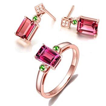 

MOONROCY Rose Gold Color Ring and Earrings Red Green Crystal Jewelry Set Bohemia CZ for Women Gift Dropshipping Wholesale