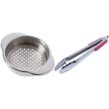 

1Pcs 14-Inch Stainless Steel Red Bbq Tongs Kitchen Cook Tool & 1Pocs Stainless Steel Food Can Strainer Sieve