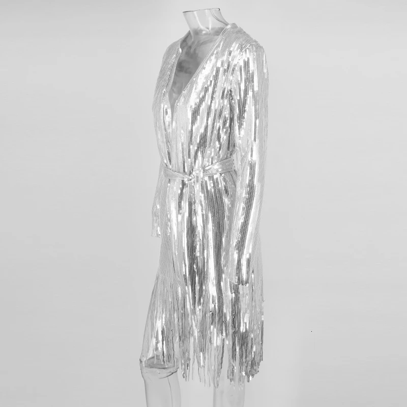 Slaygirl, сексуальное летнее платье с пайетками, женское, мини, облегающее, для вечеринок, с бантом, тонкое, v-образный вырез, платье с длинным рукавом, Клубная одежда для женщин, Vestidos
