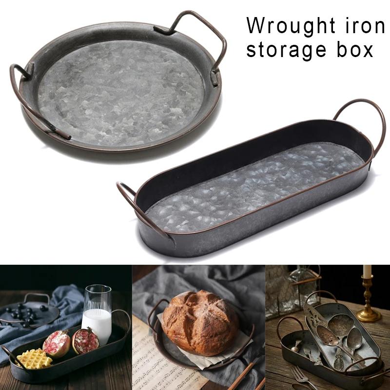 Vintage Style Metal Serving Tray Basket French Country Dishes Shabby Rustic Home 2019ing