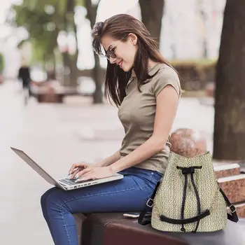 

Fashion Small Shoulder Bags Women Beach Straw Woven Stripe Bucket Bags Ladies Drawstring Crossbody Handbags for Travel