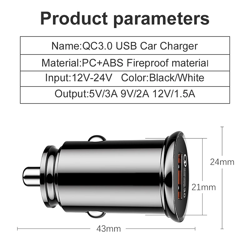 QC3.0 автомобильное зарядное устройство автомобильный прикуриватель USB быстрая зарядка для iPhone SamSung Xiaomi HuaWei OnePlus