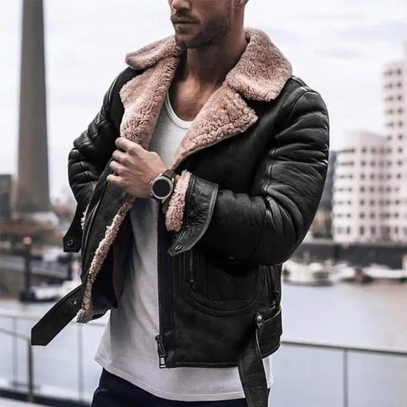KIOVNO Men Winter Leather Jackets And Coats Fleece Thicken Jackets Outwear For Male Clothing Size S-3XL Windbreak (4)