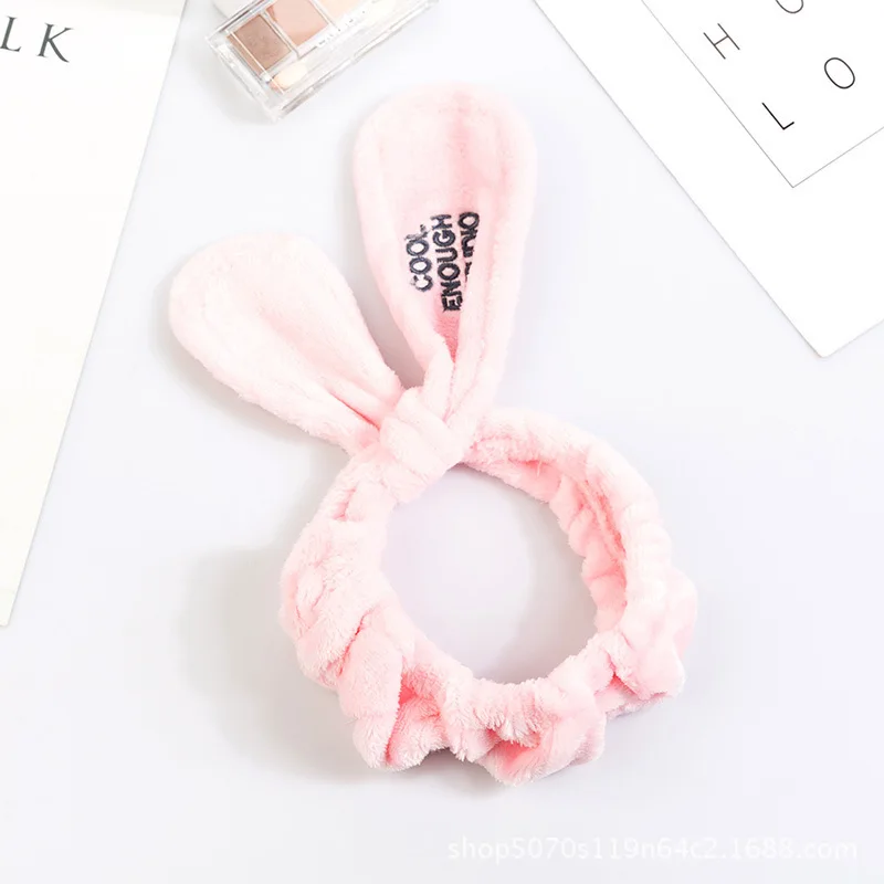 Pink Новая корейская детская Женская милая повязка для волос с буквенным принтом, маска для макияжа, ободок с кроличьими ушами, детская лента для волос, Бабочка, головной убор - Цвет: Pink