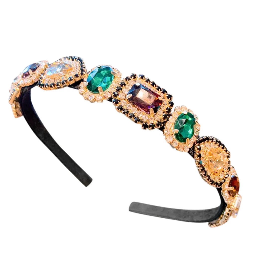 Фиолетовый Women Hairband Crown Full Rhinestone Baroque Crystal Hair Bands Shiny Crystal Hair Hoop Headband Wedding Hair Accessories - Цвет: Фиолетовый